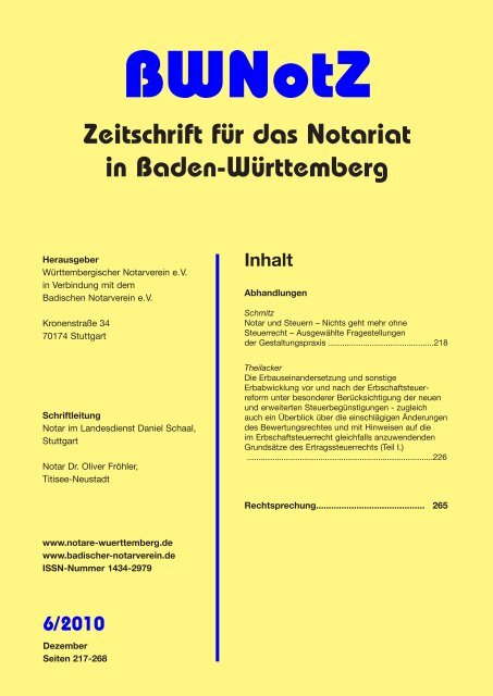 BWNotZ 6/2010 - Württembergischer Notarverein e.V.