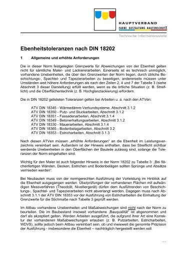 Ebenheitstoleranzen nach DIN 18202 - Malerinnung, Maler