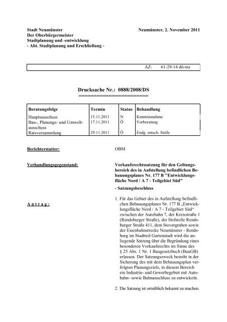 Unterlagen zur Vorkaufsrechtssatzung - Stadt Neumünster