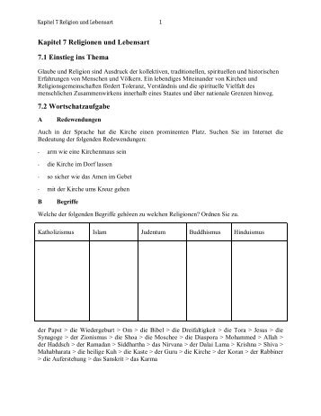 Kapitel 7 Religionen und Lebensart 7.1 Einstieg ins Thema 7.2 ...