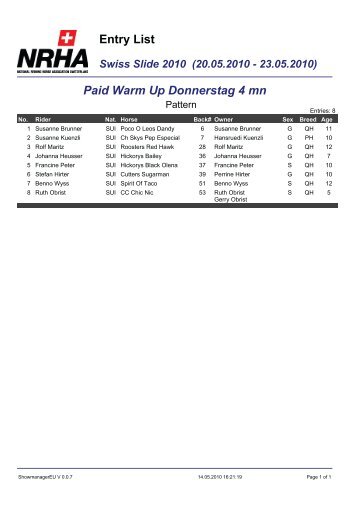 Paid Warm Up Donnerstag 4 mn Entry List
