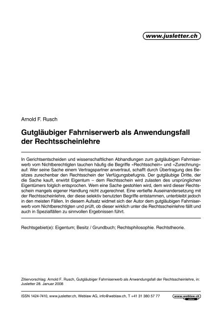 Gutgläubiger Fahrniserwerb als Anwendungsfall der ... - Arnold Rusch