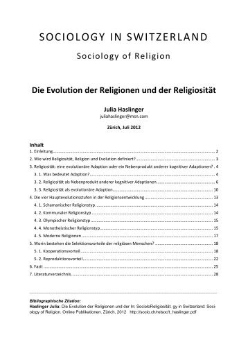 Evolution der Religionen und der Religiosität - Sociology of ...