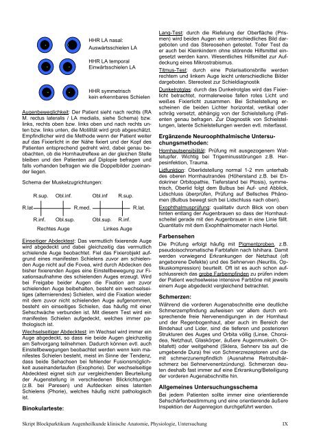 Augenheilkunde: Vom Symptom zur Diagnose Skript zum ...