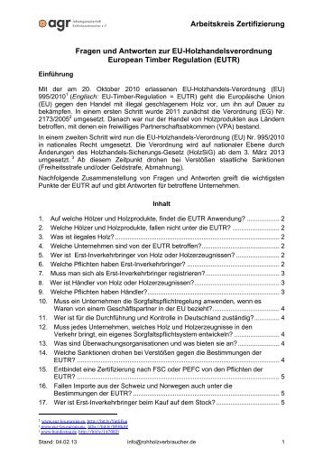 FAQs zur EUTR - DHWR Deutscher Holzwirtschaftsrat