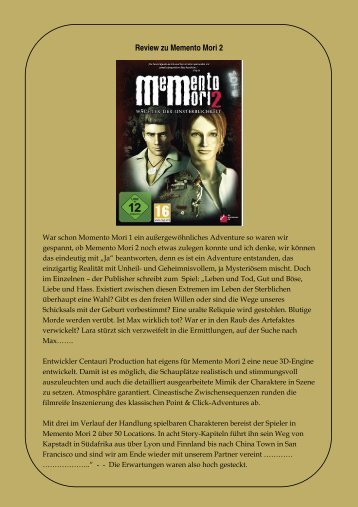 Review zu Memento Mori 2 - Gamepad.de
