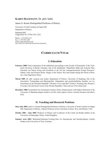 Curriculum Vitae - Department of History - University of North ...