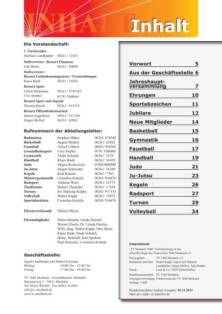 Vereinszeitung Nr. 1 / Juni 2013 - Turnverein 1846 Mosbach e.V.