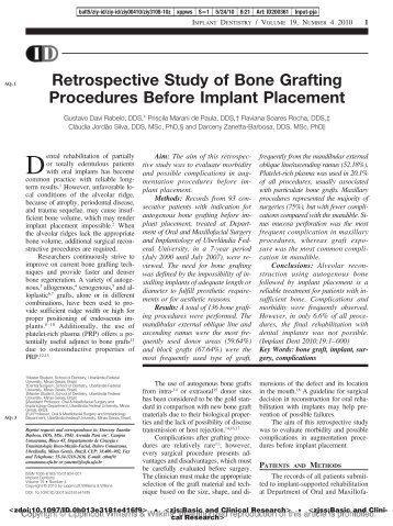 Retrospective Study of Bone Grafting Procedures Before Implant ...