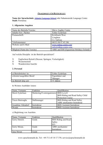 FRAGEBOGEN FÜR REITSCHULEN - Sprachenmarkt.de
