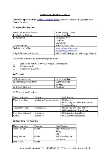 FRAGEBOGEN FÜR REITSCHULEN - Sprachenmarkt.de
