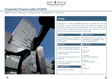 Corporate Finance Letter 01/2010 - BHF-BANK Aktiengesellschaft