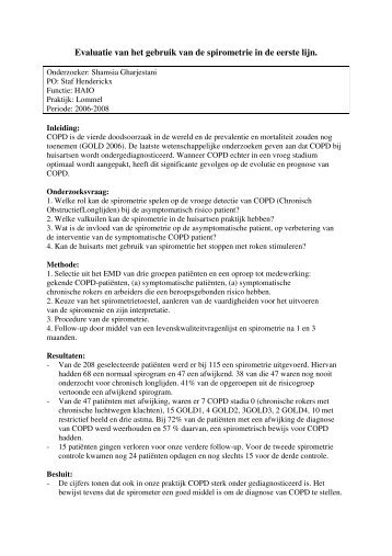 Evaluatie van het gebruik van de spirometrie in de eerste lijn.