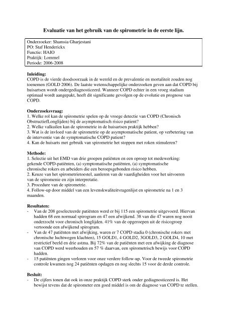 Evaluatie van het gebruik van de spirometrie in de eerste lijn.