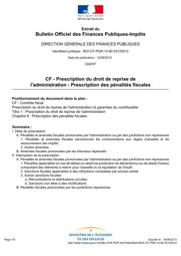 Prescription du droit de reprise de l'administration - BOFiP-Impôts ...