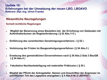 Update 10: Erfahrungen bei der Umsetzung der neuen LBO ...