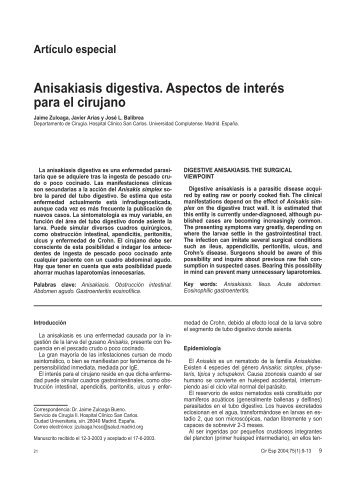 Anisakiasis digestiva. Aspectos de interés para el cirujano