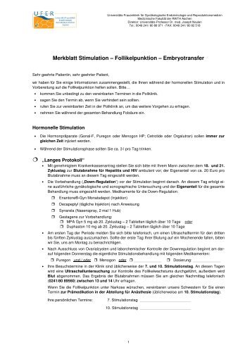 Merkblatt Stimulation – Follikelpunktion – Embryotransfer