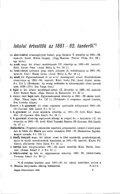 Iskolai értesítők az 1881-82. tanévről - EPA