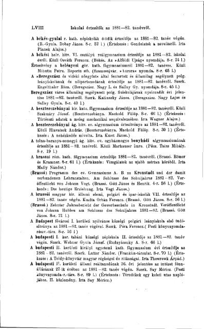 Iskolai értesítők az 1881-82. tanévről - EPA