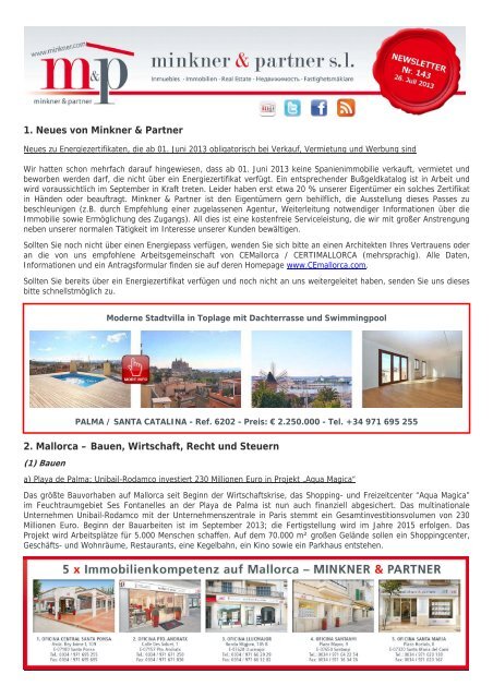 1. Neues von Minkner & Partner 2. Mallorca – Bauen, Wirtschaft ...