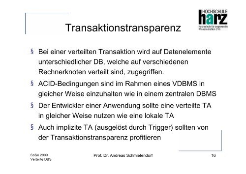 Besonderheiten verteilter Datenbanksysteme - Userpage