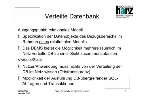 Besonderheiten verteilter Datenbanksysteme - Userpage