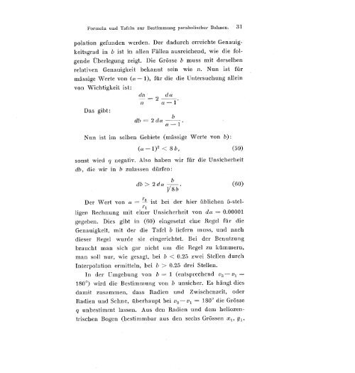 formeln und tafeln zur bestimmung parabolischer bahnen