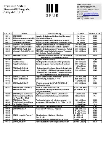 SPUR Preisliste 21.11.13