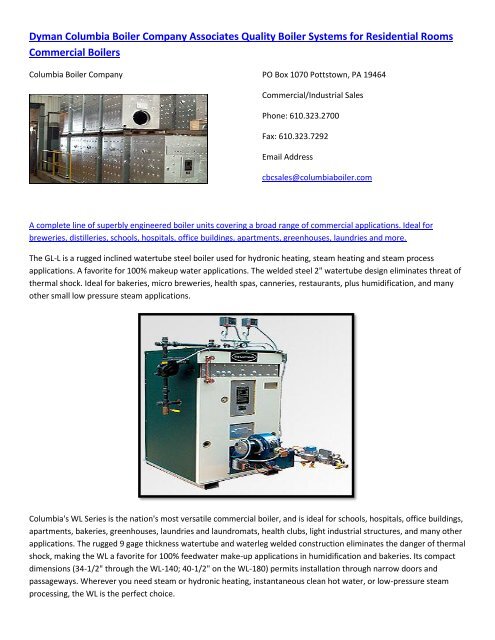 Dyman Columbia Boiler Company Associates Quality Boiler Systems for Residential Rooms.pdf