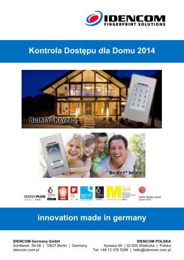 Kontrola Dostępu dla Domu 2014 Czytniki linii papilarnych, Klawiatura z kodem, Bluetooth innovation made in germany