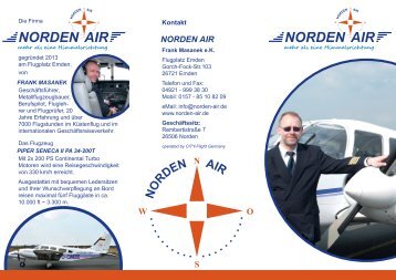 Norden-Air, Flyer-Charterflüge-Inselflüge-Pilotenausbildung-Schnupperflug
