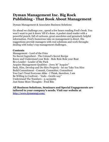 Dyman Management Inc. Big Rock Publishing - That Book About Management