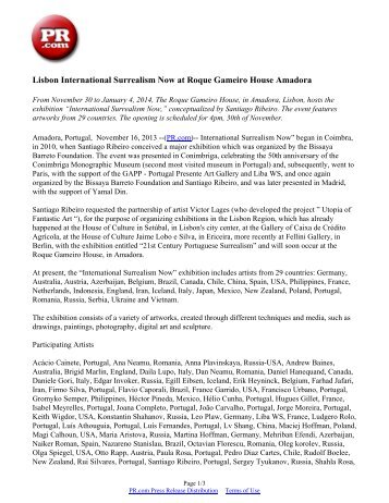 PR. com press release - Lisbon Surrealism Now Roque Gameiro Amadora