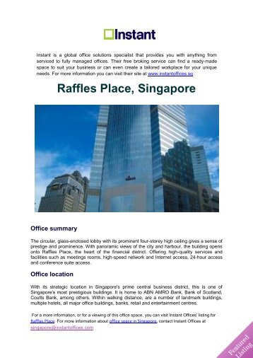 Featured Office Listing: Raffles Place, Singapore