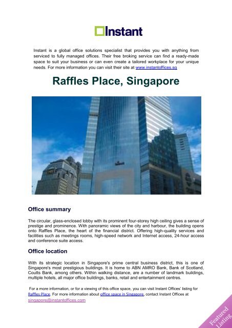 Featured Office Listing: Raffles Place, Singapore