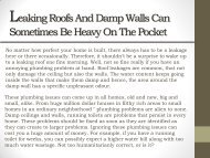 Leaking Roofs and Damp Walls can Sometimes be Heavy on the Pocket 