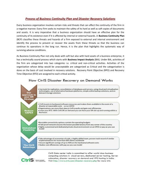 Process of Business Continuity Plan and Disaster Recovery Solutions