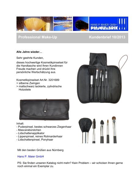 Kosmetikpinselset für die Handtasche - Kundenbrief 10/2013