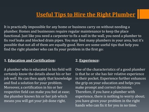 Useful Tips to Hire the Right Plumber 