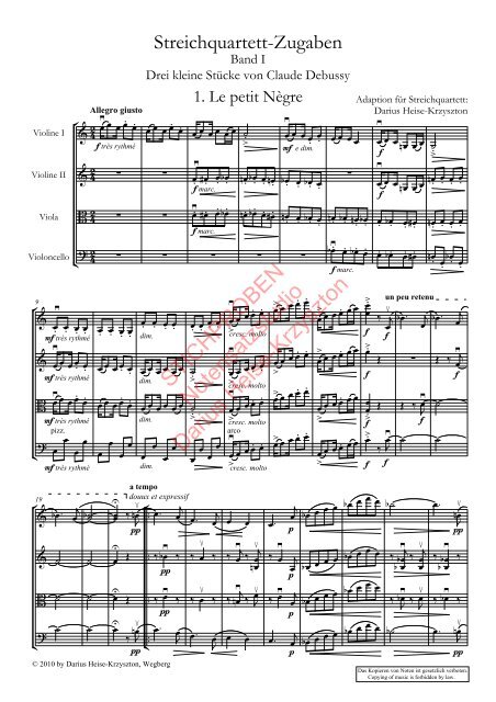 Claude Debussy: Drei kleine Stücke, Bearbeitung für Streichquartett