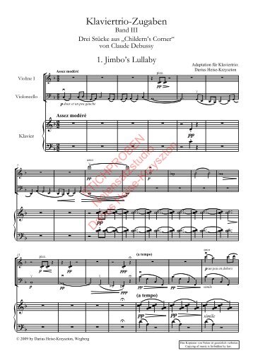 Claude Debussy: Drei Stücke aus Childern’s Corner, Bearbeitung für Klaviertrio