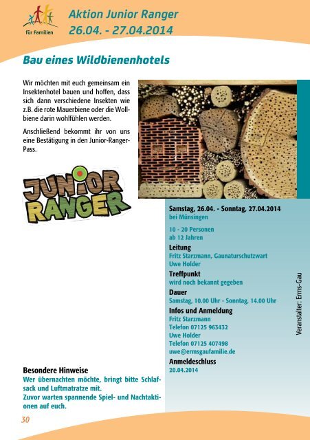 Familien-Programme 2014 im Schwäbischen Albverein.