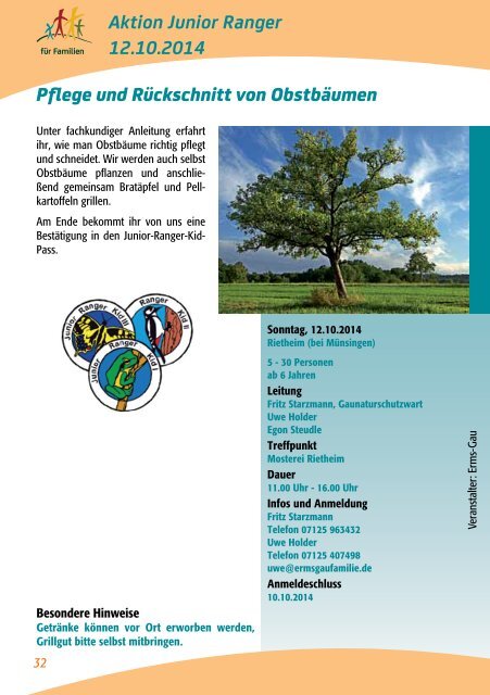 Familien-Programme 2014 im Schwäbischen Albverein.