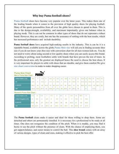 puma football shoes size chart