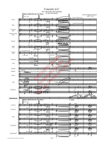 Erich Wolfgang Korngold, Cellokonzert, Partitur