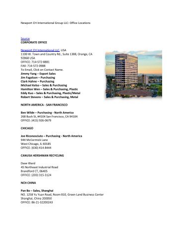 Newport CH International Group LLC: Office Locations