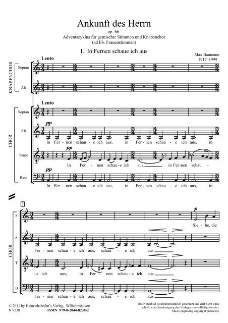 Max Baumann: Ankunft des Herren op. 66, Adventszyklus für gemischte Stimme und Knabenchor 