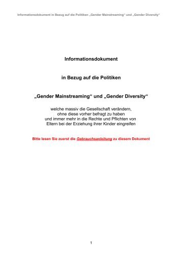 Informationsdokument zu den Politiken Gender-Mainstreaming und Gender Diversity