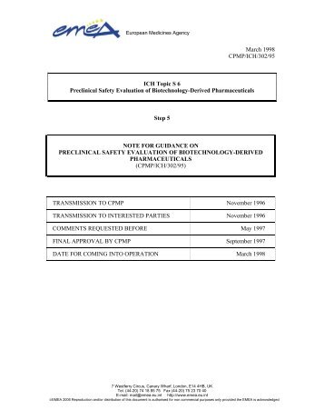 ICH-S6 Preclinical Safety Evaluation of Biotechnology-Derived Pharmaceuticals